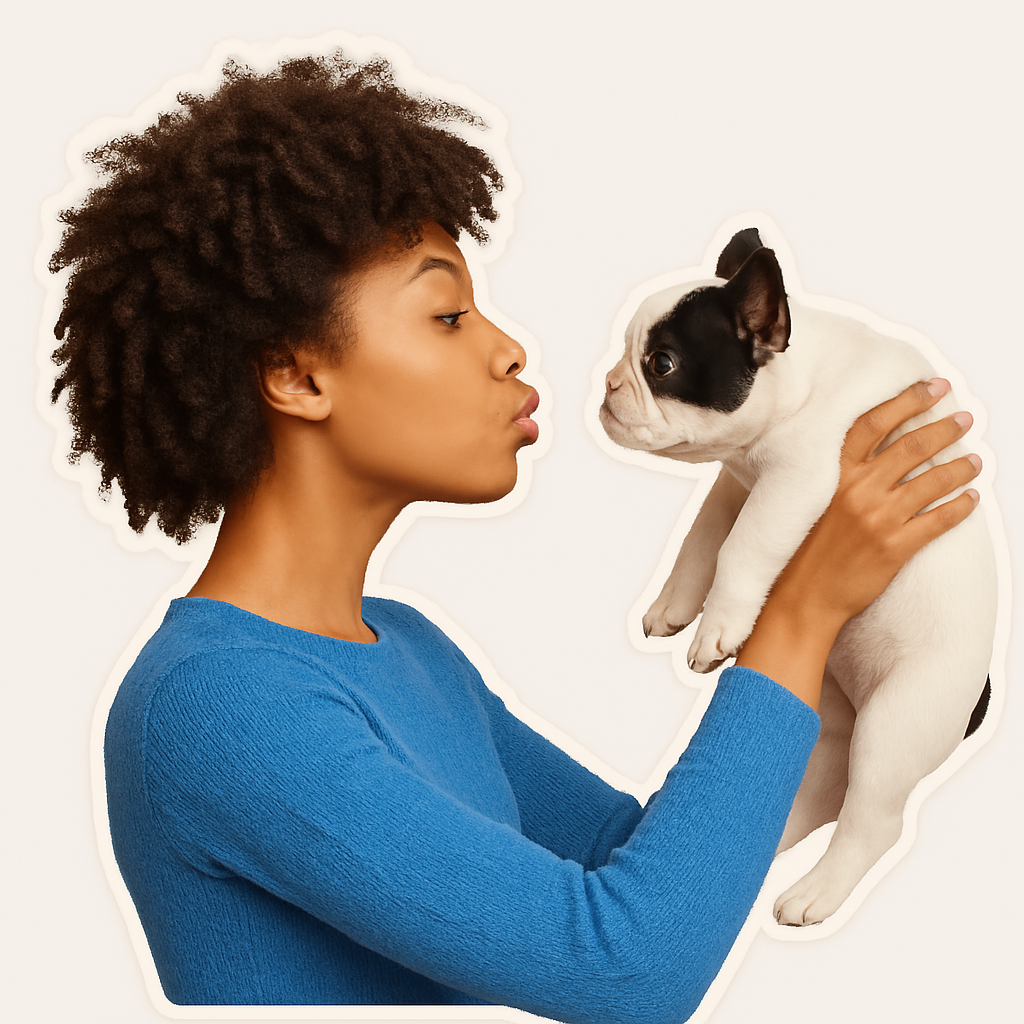 Friendly volunteer holding a cute rescue dog available for adoption